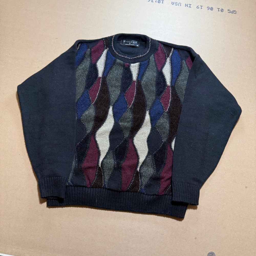 90s Protege Collection Sweater M Black Excellent Vintage Coogi Style Knit